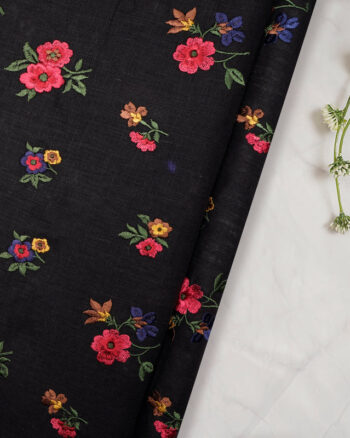 Multi Color Embroidered Linen Fabric