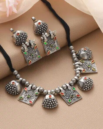 Oxidised Choker Necklace & Earrings Set
