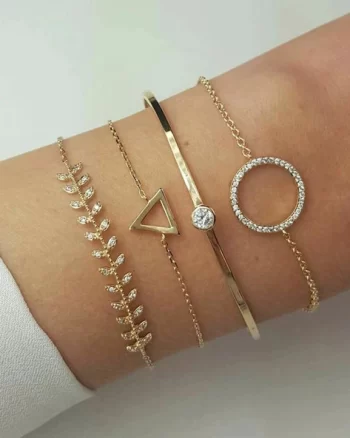 10712B Set of 4 Crystal Cubic Zirconia Bangle Charm Bracelet