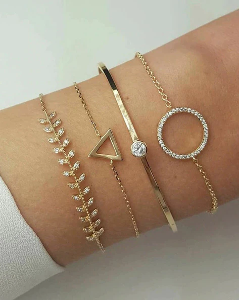 10712B Set of 4 Crystal Cubic Zirconia Bangle Charm Bracelet